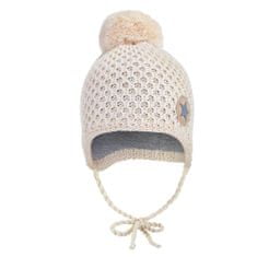 Little Angel Čiapka pletená zaväzovacia drobný vzor brmbolec Outlast - natur melír 2 | 39-41 cm