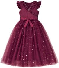 EXCELLENT Dievčenské spoločenské šaty s hviezdičkami veľkosť 146 - bordová