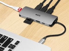 EMAVO ADAPTÉR EMAVO A-4, USB-C, HDMI 4K, USB 3.0, PDW 100W, ETH, hnedá krabička