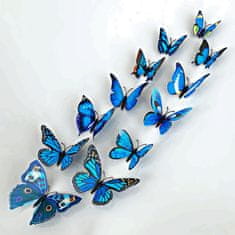 PIPPER. Samolepka na stenu "Realistické plastové 3D Motýle - Modré" 12ks 5-12 cm