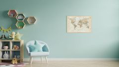 Allboards Allboards,Magnetický obraz- mapa světa béžové pastelové barvy 60x40cm v přírodním dřevěném rámu,TM64D_00059