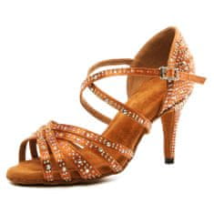 Burtan Dance Shoes Tanečné topánky Vysoké podpätky latino zirkóny hnedé 8,5 cm, 40