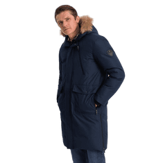 OMBRE Pánska zimná bunda s odnímateľnou kožušinovou kapucňou ALASKAN tmavomodrá MDN124178 XL