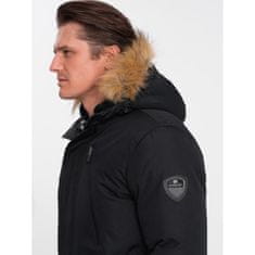 OMBRE Pánska zimná bunda s odnímateľnou kožušinovou kapucňou ALASKAN čierna MDN124184 S