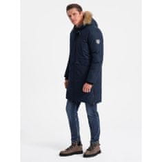 OMBRE Pánska zimná bunda s odnímateľnou kožušinovou kapucňou ALASKAN tmavomodrá MDN124178 XL