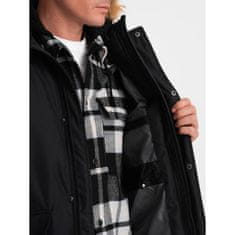 OMBRE Pánska zimná bunda s odnímateľnou kožušinovou kapucňou ALASKAN čierna MDN124184 S