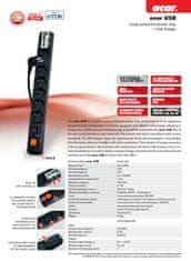 ACAR USB 3m kábel 6 zásuviek 2xUSB prep.ochr.čierny