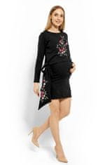 Be MaaMaa Elegantní těhotenské šaty, tunika s výšivkou a stuhou - černé, XXL (kojící) - XXL (44)