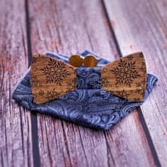 IZMAEL Drevený motýlik s vreckovkou a manžetovými gombíkmi-Hnedá/Ružová KP30460