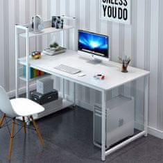 MUVU Biely počítačový stôl, pracovný stôl, školská lavica, písací stôl s knihovňou