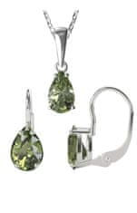 A-B A-B Súprava strieborných šperkov s vltavinom, moldavitom v tvare kvapky Lesná zelená 20000010