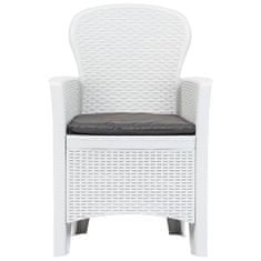 Vidaxl Záhradné stoličky 2 ks biele plastové s vankúšmi ratanový vzhľad