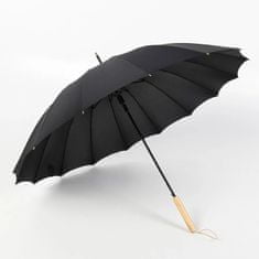 Krago Trstinový dáždnik s rovnou drevenou rukoväťou so 16 lúčmi, čierna