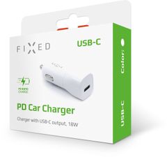FIXED nabíječka do auta, USB-C, PD, 18W, biela