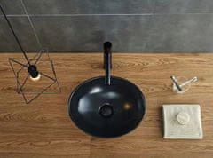 MUVU Umývadlo na dosku, kúpeľňové umývadlo, okrúhly, keramické umývadlo, matný čierny, 41x33 cm, REBIKO