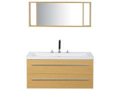 Beliani Béžový nástenný nábytok do kúpeľne so zásuvkou a zrkadlom ALMERIA