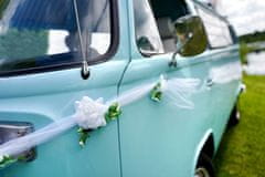 PartyDeco Dekorácia svadobného auta biela ruža