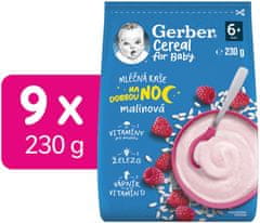 Gerber Cereal mliečna kaša malinová Dobrú noc 9x230 g