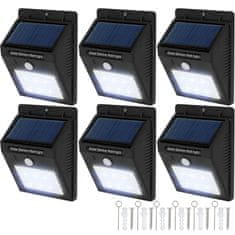 tectake 6 Vonkajších nástenných svietidiel LED integrovaný solárny panel a detektor pohybu
