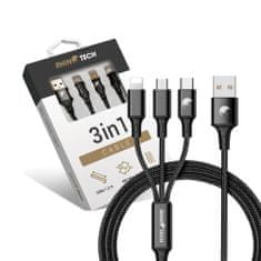 RhinoTech nabíjací a dátový kábel 3v1 USB-A (MicroUSB + Lightning + USB-C) 1,2 m RTACC321, čierna