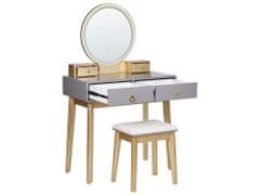 Beliani Toaletný stolík so 4 zásuvkami a LED zrkadlom sivá/zlatá FEDRY